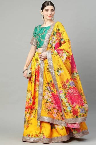 Mustard Yellow Semi-Stitched Lehenga & Unstitched Blouse with Dupatta