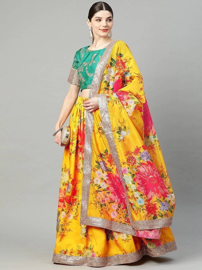 Mustard Yellow Semi-Stitched Lehenga & Unstitched Blouse with Dupatta