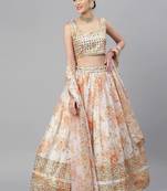 Off White & Peach-Coloured Embellished Sequinned Indian wedding designer Lehenga