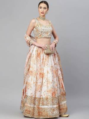 Off White & Peach-Coloured Embellished Sequinned Indian wedding designer Lehenga 2