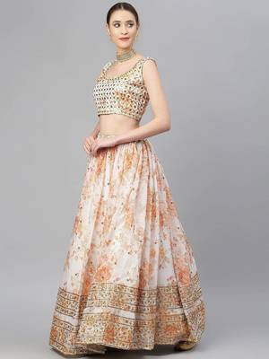 Off White & Peach-Coloured Embellished Sequinned Indian wedding designer Lehenga 3