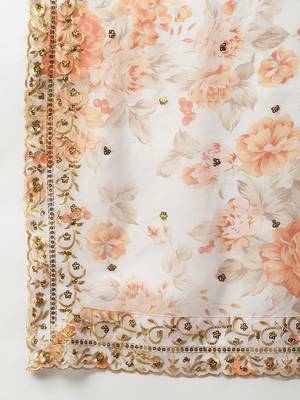 Off White & Peach-Coloured Embellished Sequinned Indian wedding designer Lehenga 4