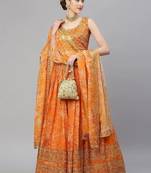Orange & Gold-Toned Embellished Sequins Embroidered Designer Indian lehenga dress