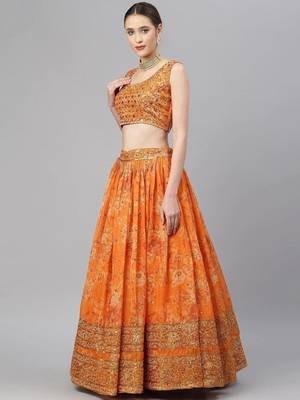 Orange & Gold-Toned Embellished Sequins Embroidered Designer Indian lehenga dress 3
