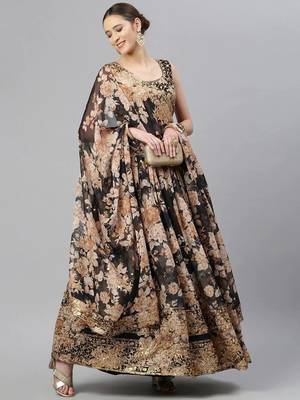 Black & Beige Embellished Sequinned Semi-Stitched Lehenga & Unstitched Blouse 1