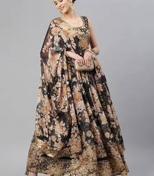 Black & Beige Embellished Sequinned Semi-Stitched Lehenga & Unstitched Blouse