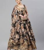 Black & Beige Embellished Sequinned Semi-Stitched Lehenga & Unstitched Blouse