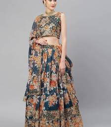 Blue & Peach-Coloured Embellished Sequinned Embroidered Indian Wedding Designer Lehenga