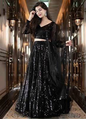 Black Sequins Heavy Net Party Wear Lehenga Choli With Dupatta 2