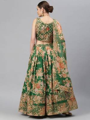 Green & Peach-Coloured Embellished Sequinned Indian Wedding Mehendi Lehenga choli 2