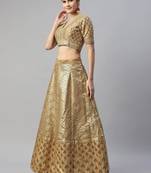 Beige Embroidered Sequinned Unstitched Myntra Lehenga & Blouse With Dupatta