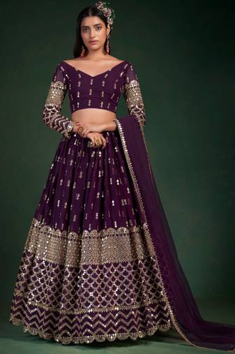 Alluring Dark Purple Zari Work georgette Wedding Wear Lehenga Choli
