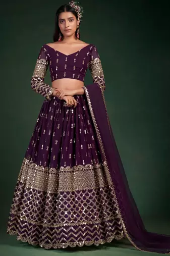 Alluring Dark Purple Zari Work georgette Wedding Wear Lehenga Choli