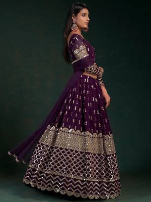 Alluring Dark Purple Zari Work georgette Wedding Wear Lehenga Choli 2
