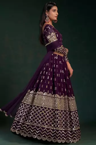 Alluring Dark Purple Zari Work georgette Wedding Wear Lehenga Choli