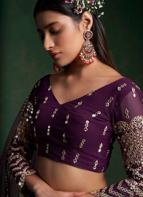 Alluring Dark Purple Zari Work georgette Wedding Wear Lehenga Choli 3