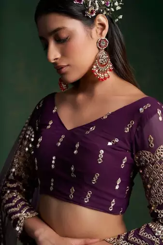 Alluring Dark Purple Zari Work georgette Wedding Wear Lehenga Choli