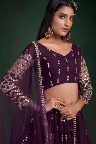 Alluring Dark Purple Zari Work georgette Wedding Wear Lehenga Choli