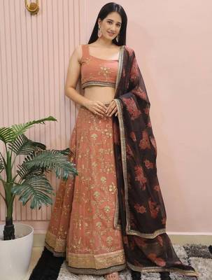 Alluring Pink Georgette Sequins Event Wear Lehenga Choli 1