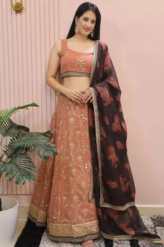 Alluring Pink Georgette Sequins Event Wear Lehenga Choli