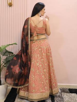Alluring Pink Georgette Sequins Event Wear Lehenga Choli 2