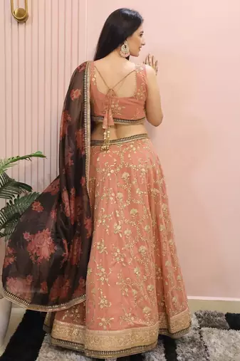 Alluring Pink Georgette Sequins Event Wear Lehenga Choli