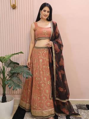 Alluring Pink Georgette Sequins Event Wear Lehenga Choli 3