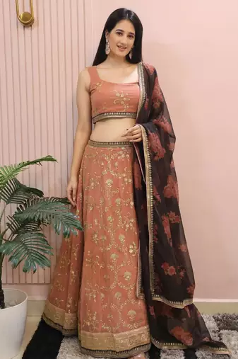 Alluring Pink Georgette Sequins Event Wear Lehenga Choli