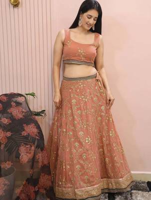 Alluring Pink Georgette Sequins Event Wear Lehenga Choli 4