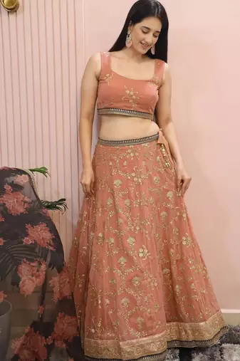 Alluring Pink Georgette Sequins Event Wear Lehenga Choli