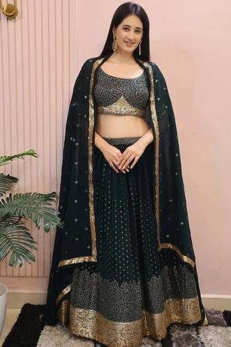 Beautiful Green Sequins Mehendi Wear Lehenga Choli