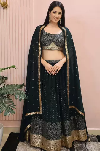 Beautiful Green Sequins Mehendi Wear Lehenga Choli