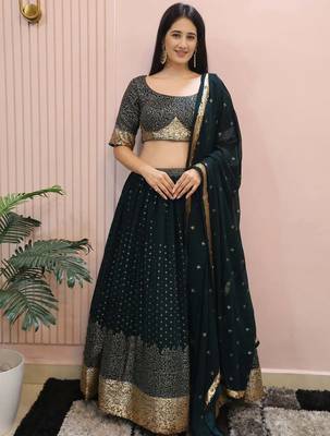 Beautiful Green Sequins Mehendi Wear Lehenga Choli 2
