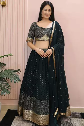 Beautiful Green Sequins Mehendi Wear Lehenga Choli