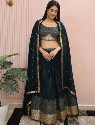 Beautiful Green Sequins Mehendi Wear Lehenga Choli 3