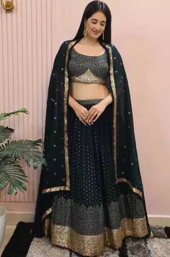 Beautiful Green Sequins Mehendi Wear Lehenga Choli