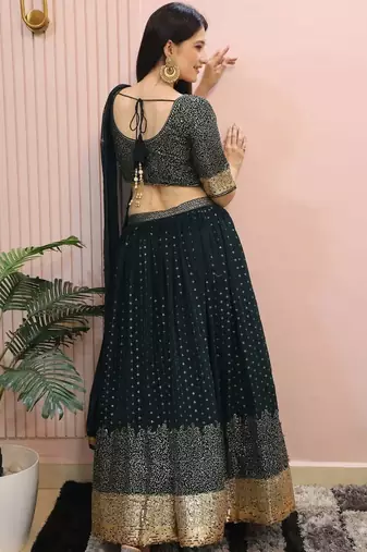 Beautiful Green Sequins Mehendi Wear Lehenga Choli