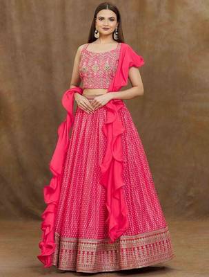 Stunning Pink Digital Printed Chinon Reception Wear Lehenga Choli 1