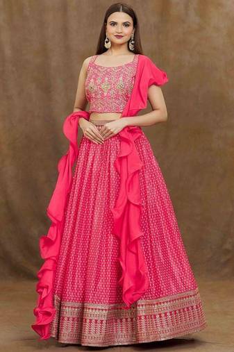 Stunning Pink Digital Printed Chinon Reception Wear Lehenga Choli