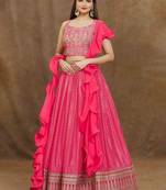 Stunning Pink Digital Printed Chinon Reception Wear Lehenga Choli