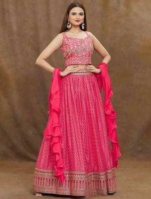 Stunning Pink Digital Printed Chinon Reception Wear Lehenga Choli 2