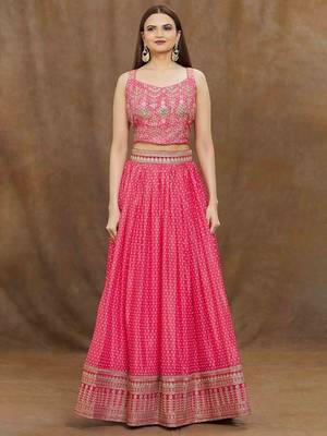 Stunning Pink Digital Printed Chinon Reception Wear Lehenga Choli 3