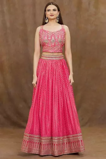 Stunning Pink Digital Printed Chinon Reception Wear Lehenga Choli