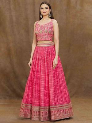 Stunning Pink Digital Printed Chinon Reception Wear Lehenga Choli 4