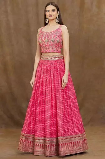 Stunning Pink Digital Printed Chinon Reception Wear Lehenga Choli