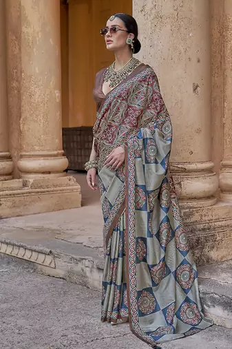 Paisley print multicolour silk blend trendy saree
