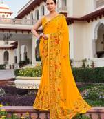 Yellow printed georgette contemporary saree