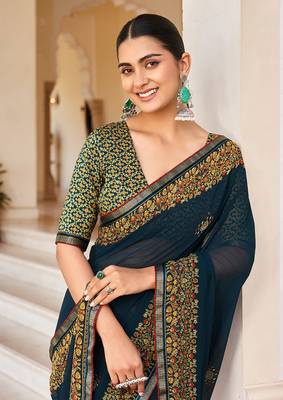 Navy blue georgette printed festival desginer trendy saree 2