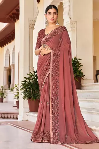 Rust georgette printed festival desginer trendy saree