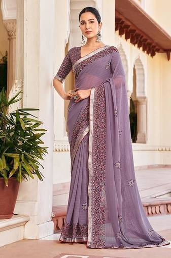 Lilac georgette printed festival desginer trendy saree